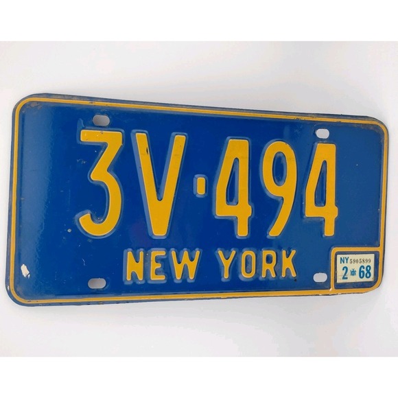 License Plate Garage Other - Vintage New‎ York 1968 Auto License Plate 3V-494